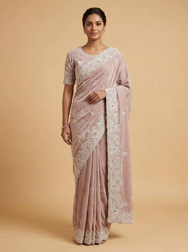 Peach Sugared Embroidered Saree