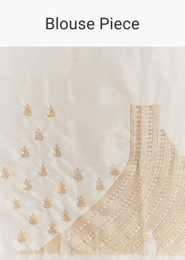 Peach Tissue Saree With Floral Moti And Cutdana Embroidery