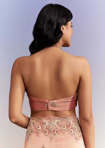 Peach Tissue Silk Saree With Heavy Hand Embroidery