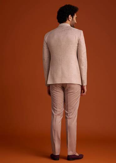 Peach Textured Bandhgala Suit
