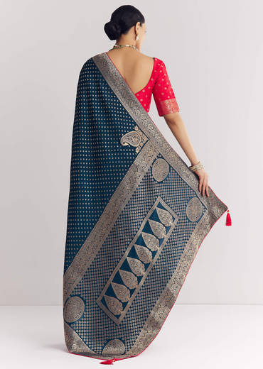 Peacock Blue Dola Silk Saree With Butti Work