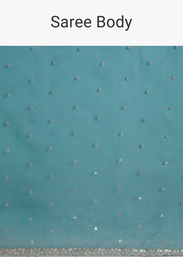 Teal Green Glass Tissue Saree With Cutdana And Sequins Scallop Border