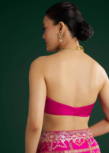 Pink Bandhani Saree With Gota Work