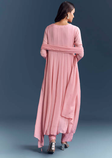 Light Pink Chinon Anarkali Suit With Cutdana And Sequins Embroidery