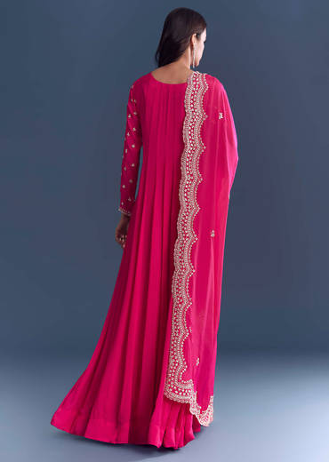 Pink Chinon Anarkali Suit With Cutdana And Sequins Embroidery