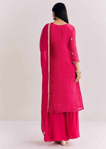 Pink Chinon Bandhani Palazzo Suit
