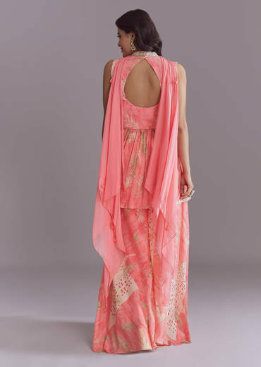 Pink Chinon Palazzo Suit With Printed Motifs