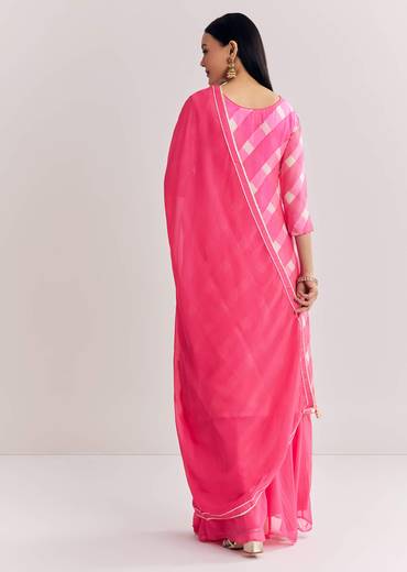 Pink Chinon Palazzo Suit With Zardosi And Thread Work