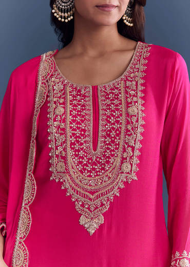 Pink Chinon Sharara Suit With Cutdana And Sequins Embroidery