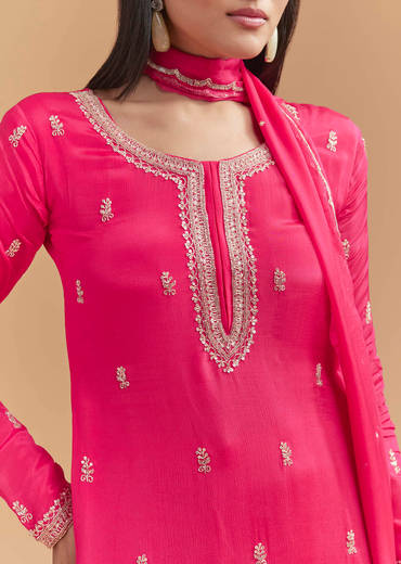 Pink Chinon Sharara Suit With Heavy Hand Embroidery