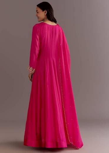 Pink Chinon Thread Sequin Embroidered Anarkali Dupatta Suit