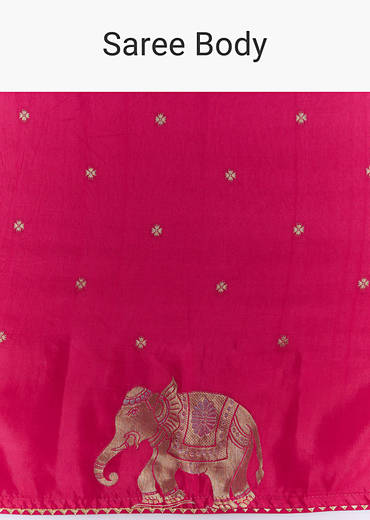Pink Chinon Woven Saree With Elephant Motifs And Zari Work