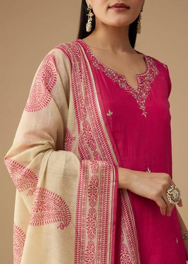 Pink Cotton Silk Gota Work Kurta Set