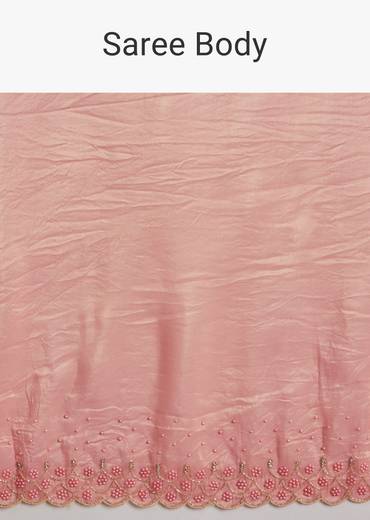 Pink Crepe Tissue Saree With Moti Beads And Cutdana Embroidery
