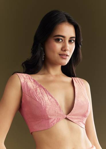 Pink Crepe Tissue Saree With Moti Beads And Cutdana Embroidery