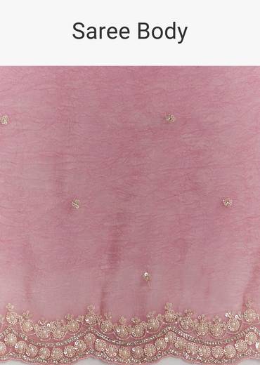 Pink Crushed Tissue Sequin Embroidered Saree With Scallop Border
