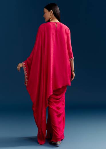 Pink Dola Silk Top Skirt Set With Zardosi Work