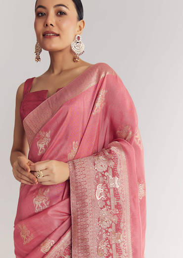 Pink Dola Silk Saree With Butti Work