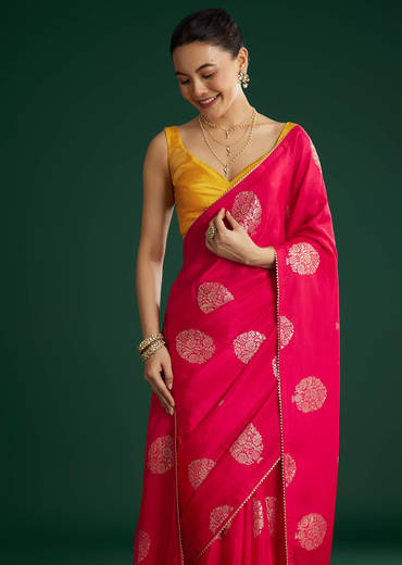 Pink Dola Silk Saree With Gotapatti And Brocade Border