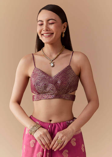 Pink Dola Silk Saree with Woven Geometric Motif and Blouse Fabric