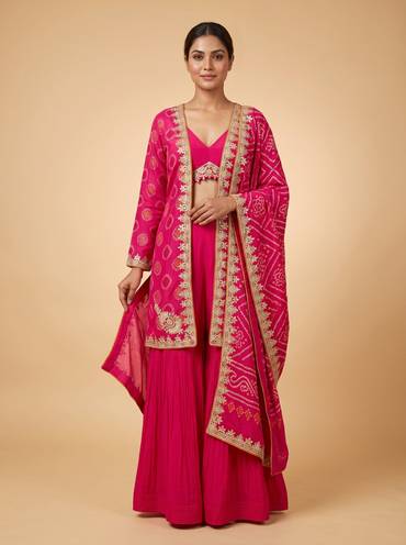 Pink Embroidered Jacket Set
