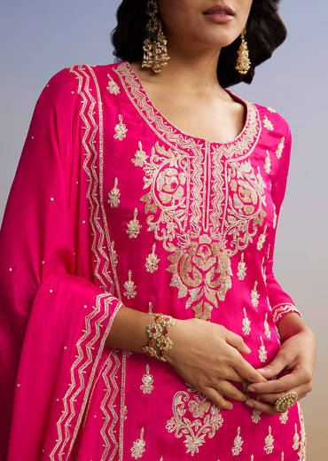 Pink Embroidered Palazzo Set In Chinon