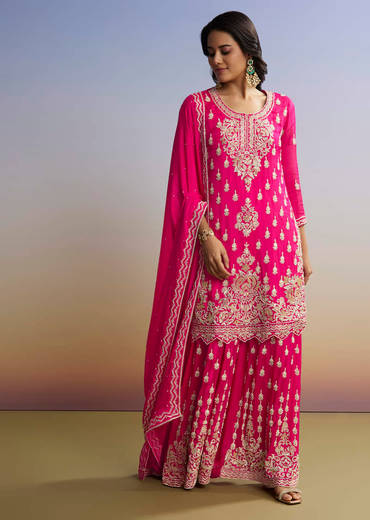 Pink Embroidered Palazzo Set In Chinon