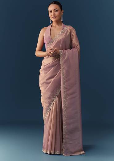 Pink Embroidered Saree with Blouse Fabric
