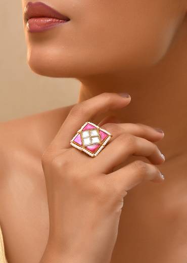 Pink Geometric Kundan Ring