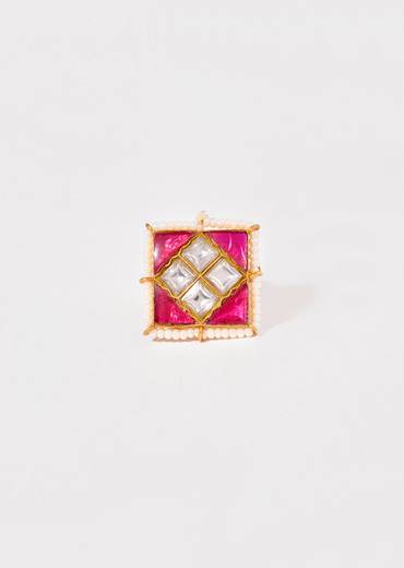 Pink Geometric Kundan Ring