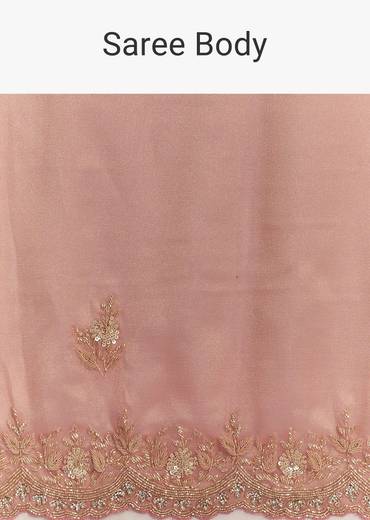 Pink Glass Tissue Sareee With Embroidered Scallop Border