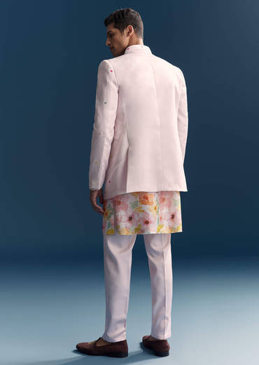Pink Jodhpuri Suit For Men With Floral Print And Embroidery