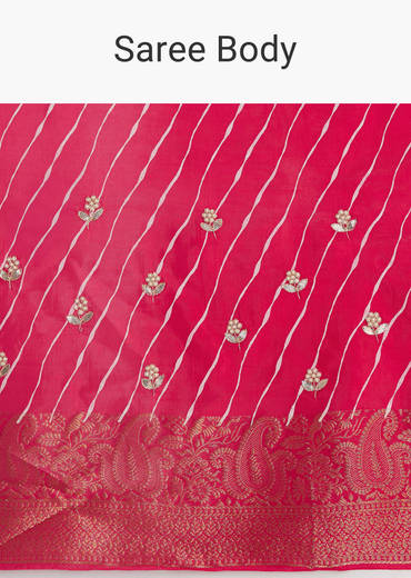 Pink Leheriya Printed Saree With Floral Embroidery