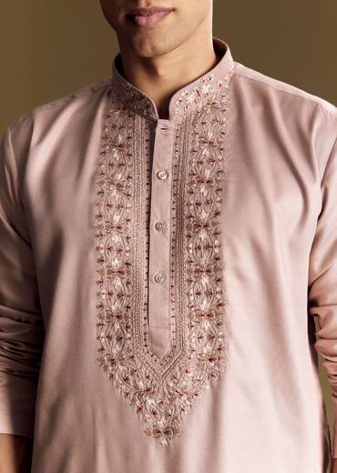 Pink Modal Kurta Set With Thread Work