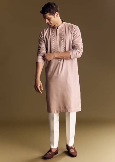 Pink Modal Kurta Set With Thread Work