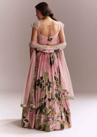 Pink Net Floral Bridesmaid Lehenga With Heavy Embroidery