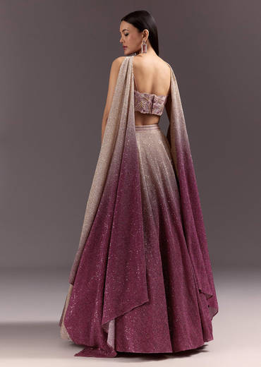 Pink Ombre Lehenga Dupatta Set With Heavily Worked Blouse