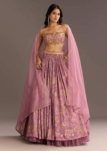 Pink Organza Double Layered Lehenga Set With Handwork Embroidery