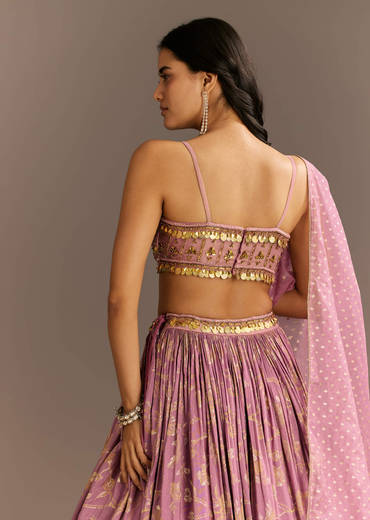 Pink Organza Double Layered Lehenga Set With Handwork Embroidery
