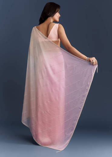 Pink Organza Saree With Cutdana And Sequins Work