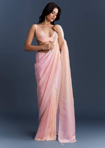 Pink Organza Saree With Cutdana And Sequins Work