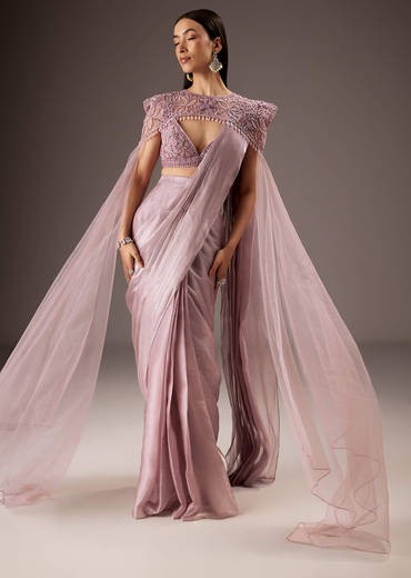 Pink Organza Saree With Heavy Embroidery