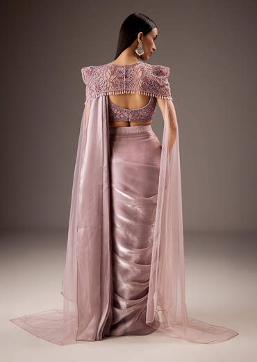 Pink Organza Saree With Heavy Embroidery