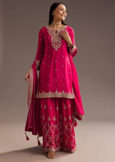 Pink Palazzo Dupatta Set With sequins Work
