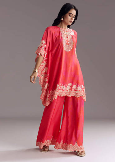 Pink Printed Co-ord Set With Mirror Work