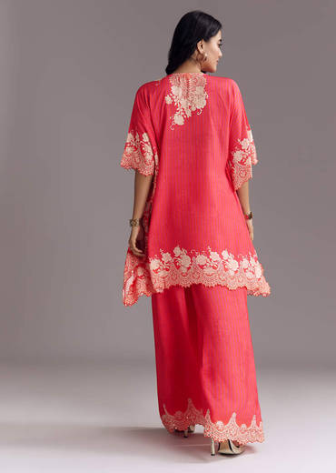 Pink Printed Co-ord Set With Mirror Work