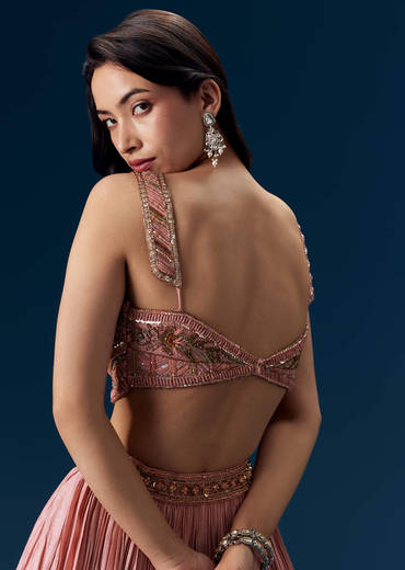 Pink Ruched Bridesmaid Lehega with Choker Dupatta