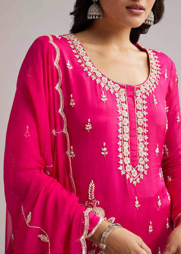Pink Sequins Embroidered Sharara Set With Dupatta