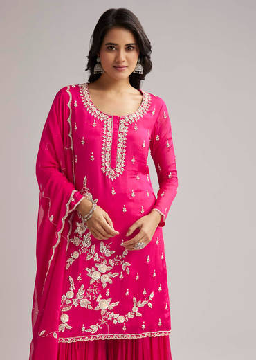 Pink Sequins Embroidered Sharara Set With Dupatta