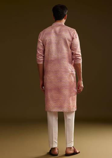 Pink Silk Abstract Printed Kurta Set